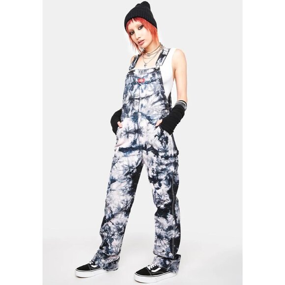 NWT Dickies Juniors Relaxed Fit Tie Dye Overalls Size Small – Black Pink NEW - Picture 1 of 11